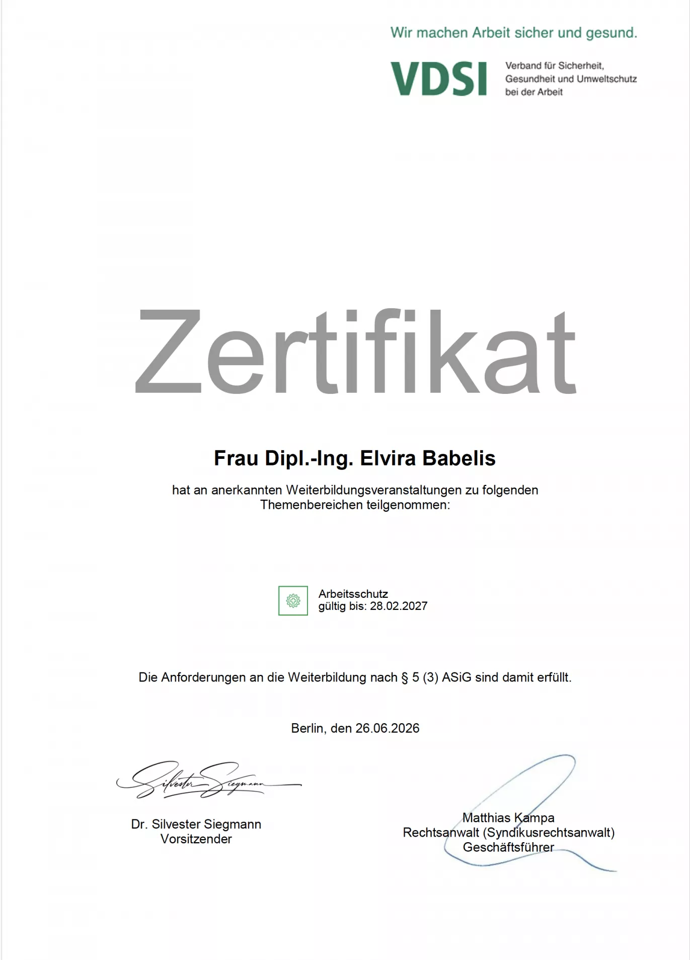 zertifiziert für BGW